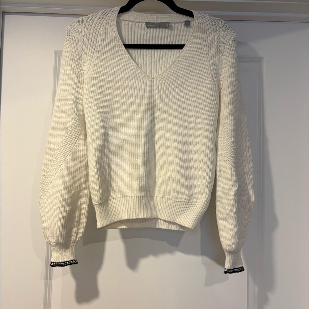Vince Off-White V-Neck Knit Sweater
